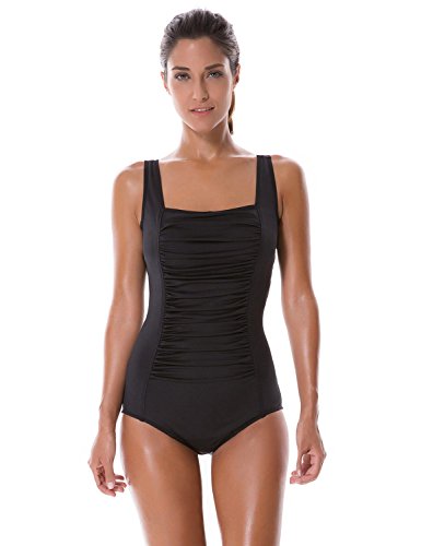 SYROKAN Damen Sports Schwimmanzug – Endurance Einteiler Einlagen Badeanzug Schwarz 40 inch