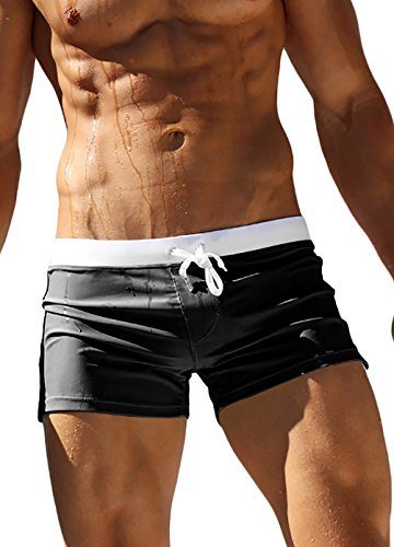 Herren Badehose Badeshorts Schwimmhose Wassersport kurze Hose Schwarz-M